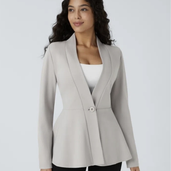 HALARA Jackets & Blazers - Halara Women's XL V Neck Single Button Front Work Peplum Blazer Earthy Gray NWT